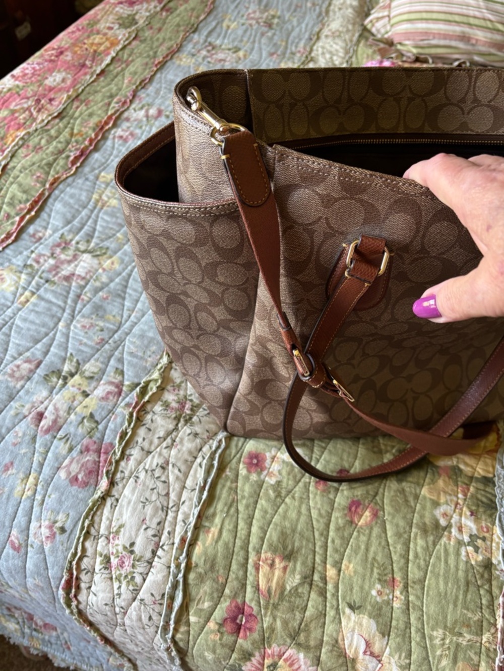 Coach Brown Signature Canvas Tote with Dark Brown Leather Straps - Picture 2 of 9